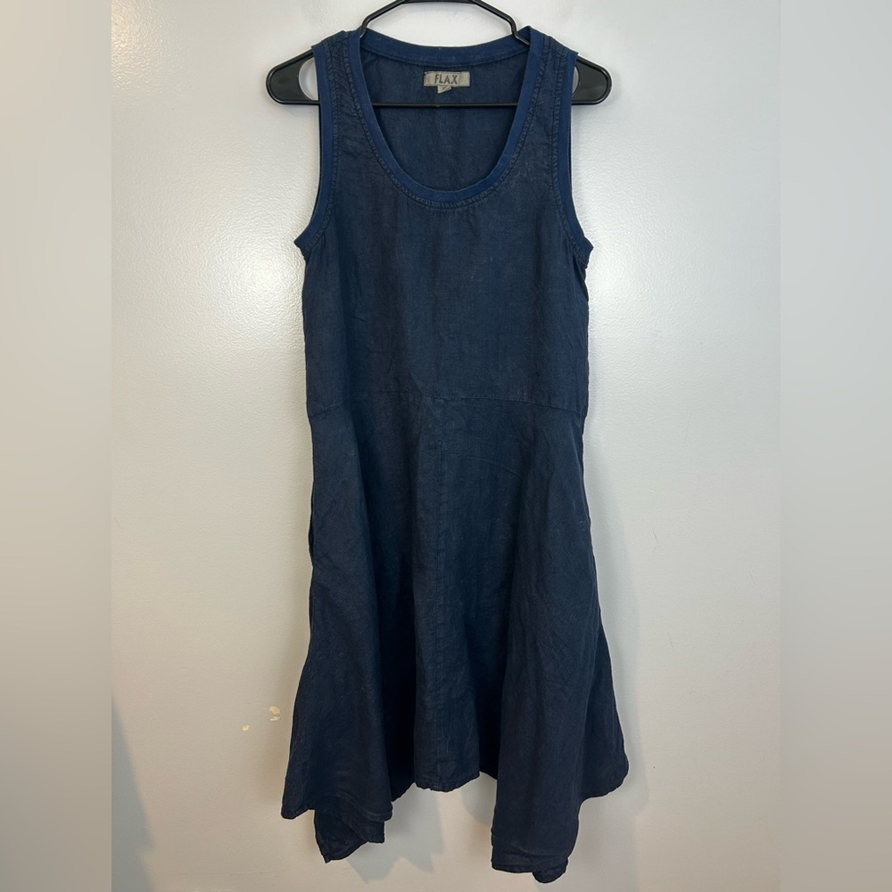 FLAX 100% Linen Sleeveless Fit & Flare Asymetrical Midi Dress Size P/XS 4/6